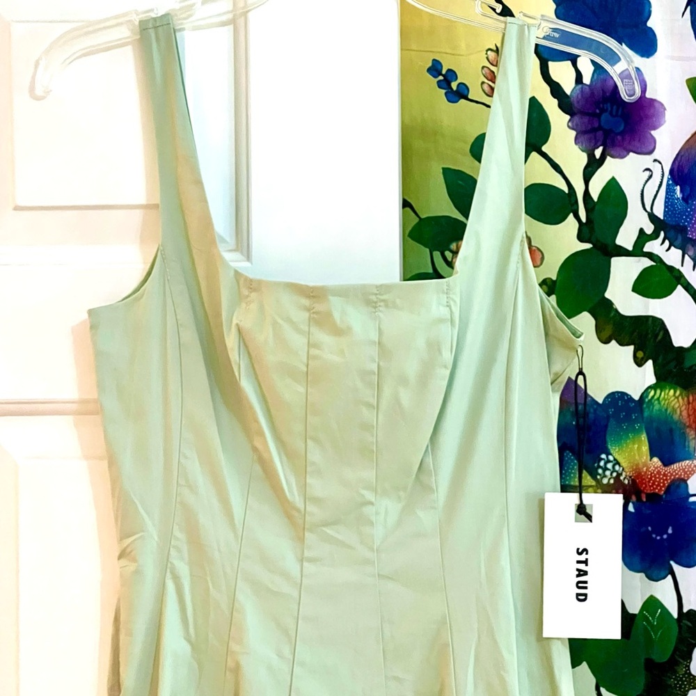 πΊπHPππΊ NWT Staud Wells Midi Dress Pale Jade - Picture 11 of 16